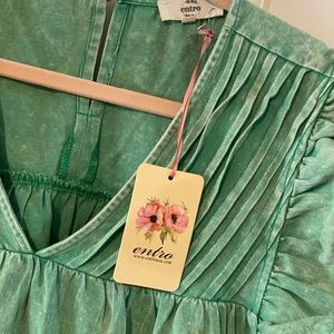 Entro denim green ruffle top